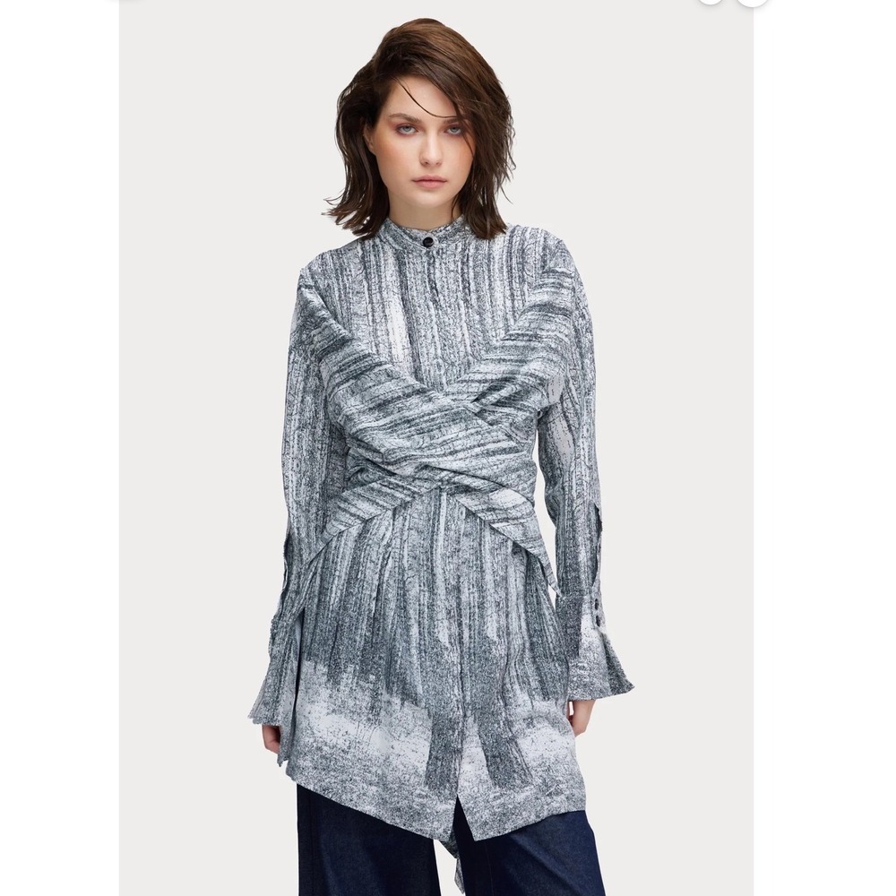 Julia Allert Abstract Print Wrap Shirt Dress White Black Size L NWT Avant Garde